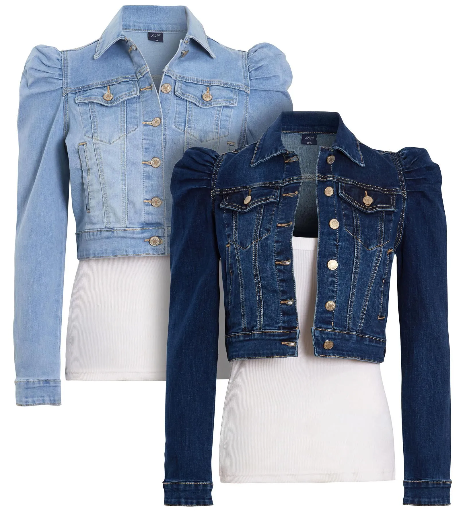 Puff Sleeve Denim Jacket, Indigo, Light Blue, UK Sizes 8 to 16