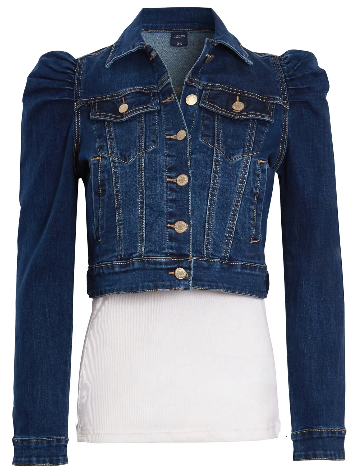 Puff Sleeve Denim Jacket, Indigo, Light Blue, UK Sizes 8 to 16