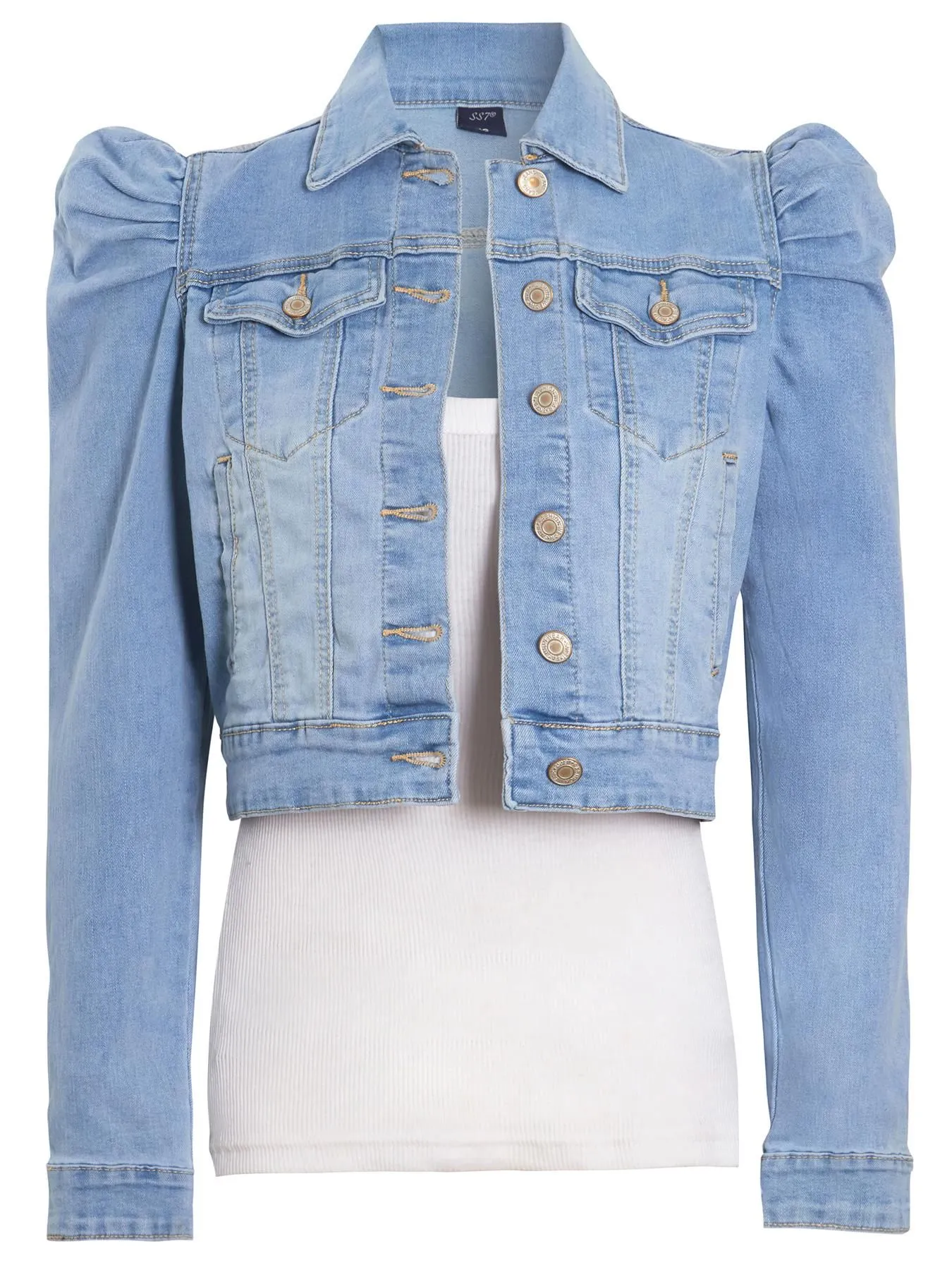 Puff Sleeve Denim Jacket, Indigo, Light Blue, UK Sizes 8 to 16