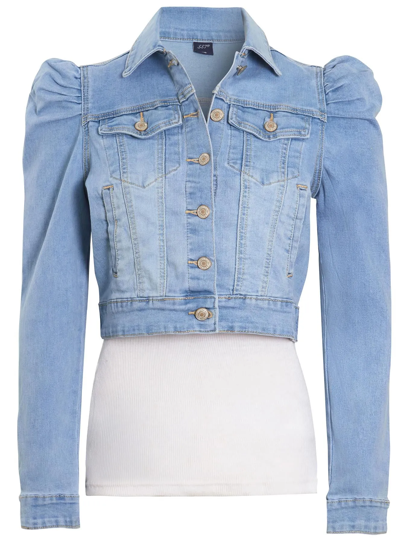 Puff Sleeve Denim Jacket, Indigo, Light Blue, UK Sizes 8 to 16