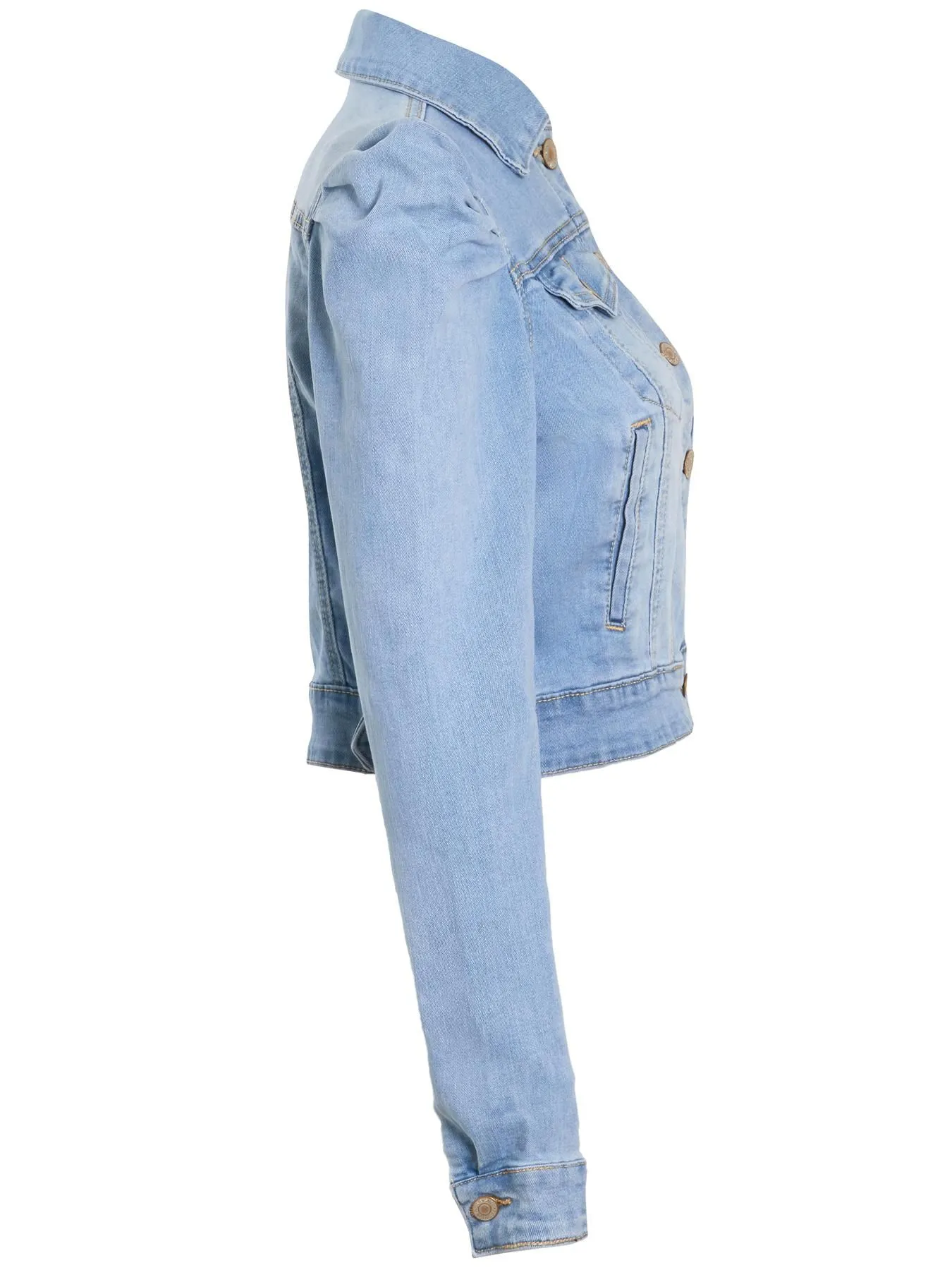 Puff Sleeve Denim Jacket, Indigo, Light Blue, UK Sizes 8 to 16