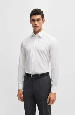 Regular-fit shirt in easy-iron stretch-cotton poplin