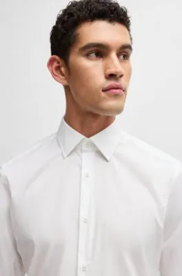 Regular-fit shirt in easy-iron stretch-cotton poplin