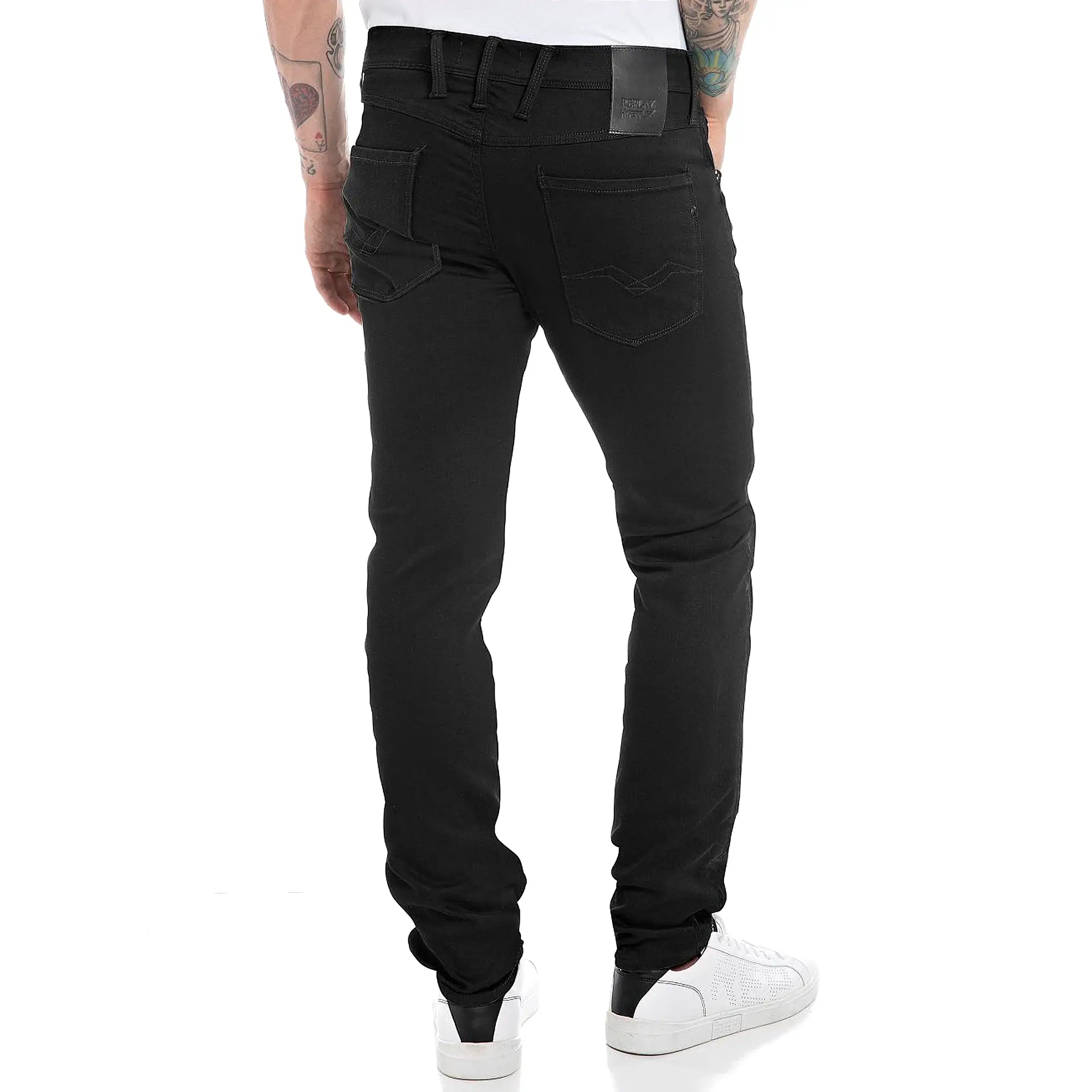 Replay Hyperflex Re-Used Anbass Slim Tapered Jeans - Jet Black Forever Dark