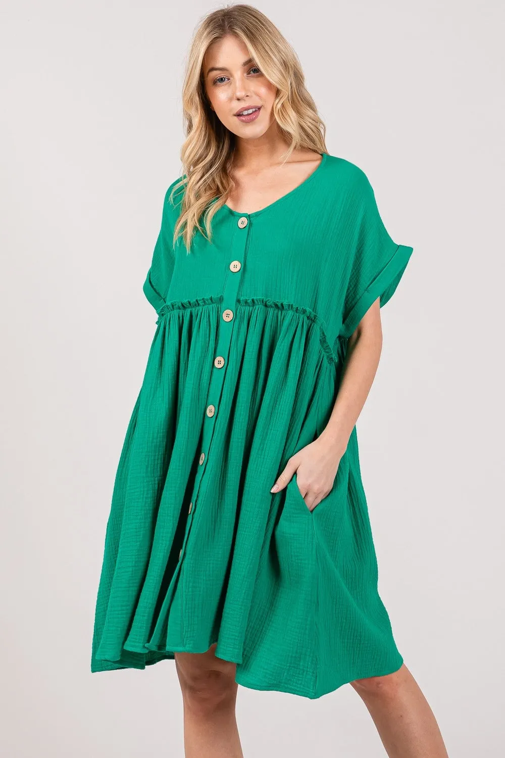 SAGE + FIG Full Size Button Up Short Sleeve Dress