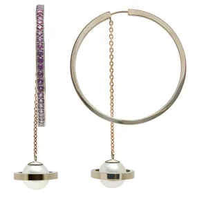 Saturnation hoops white and rose gold with south sea pearl and pink sapphire