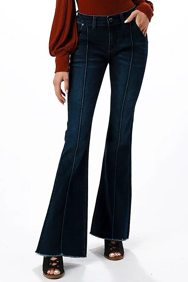 Seam Center Basic Recycle & Lycra Fabric  Mid Rise Flare Jeans