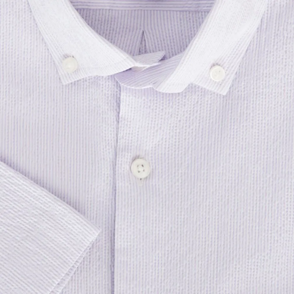 Short Sleeve Stretch Seersucker Mini Stripe Sport Shirt in Grapeade by Scott Barber