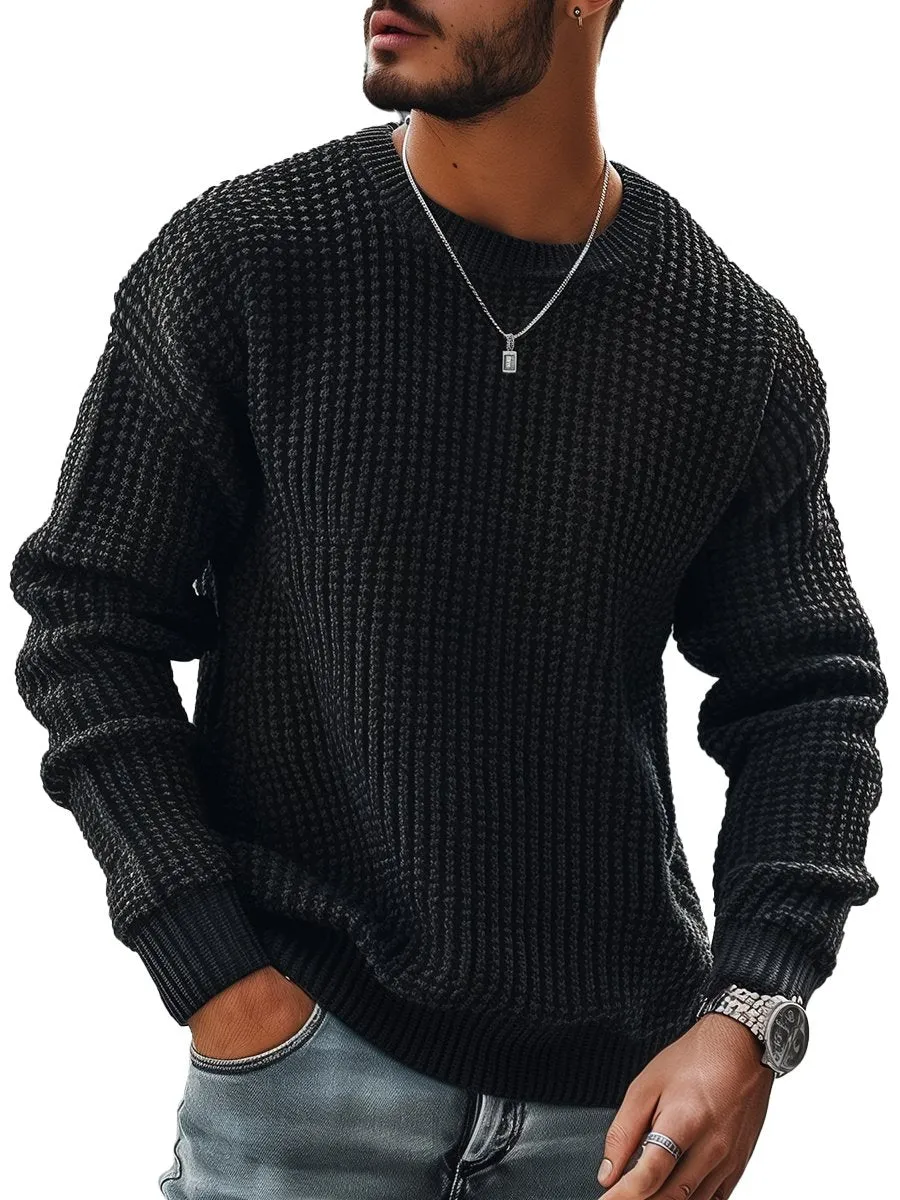 Simple Solid Color Round Neck Loose Knit Sweater