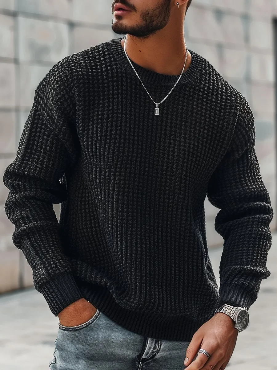 Simple Solid Color Round Neck Loose Knit Sweater