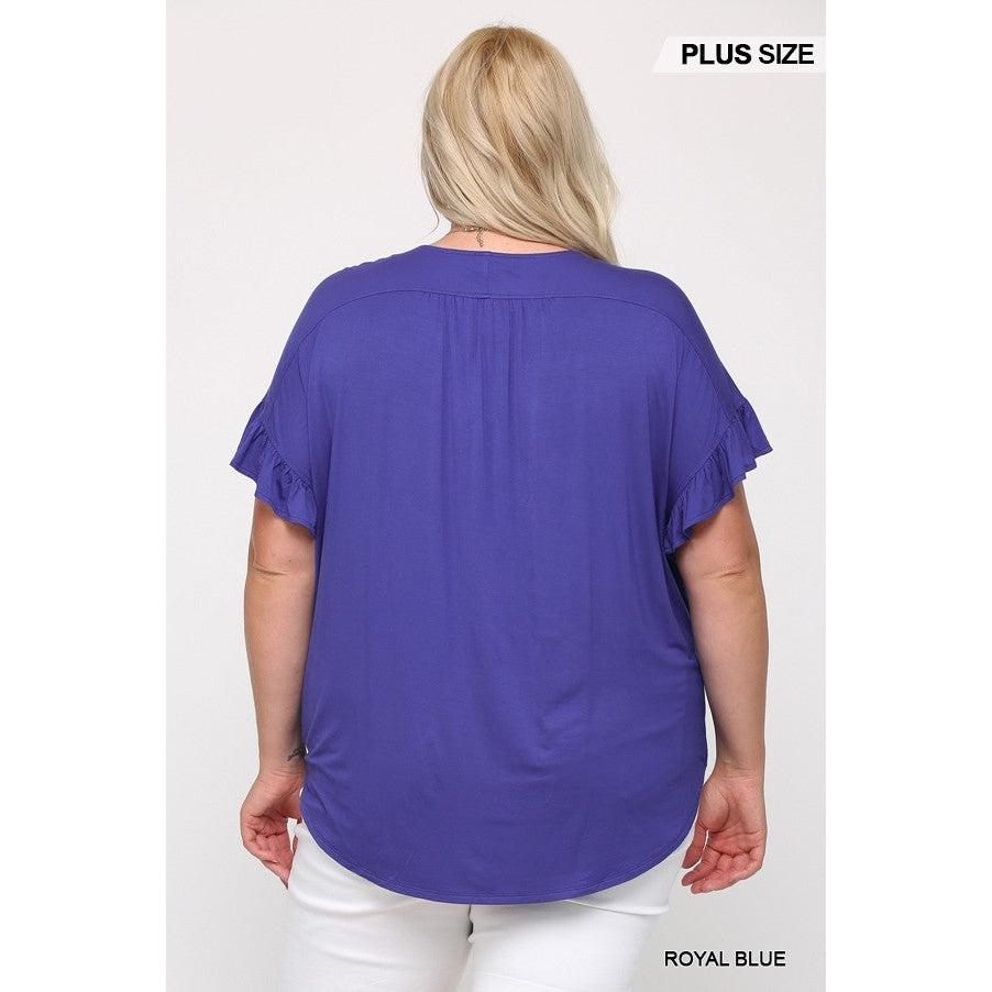 Solid Viscose Knit Surplice Top With Ruffle Sleeve