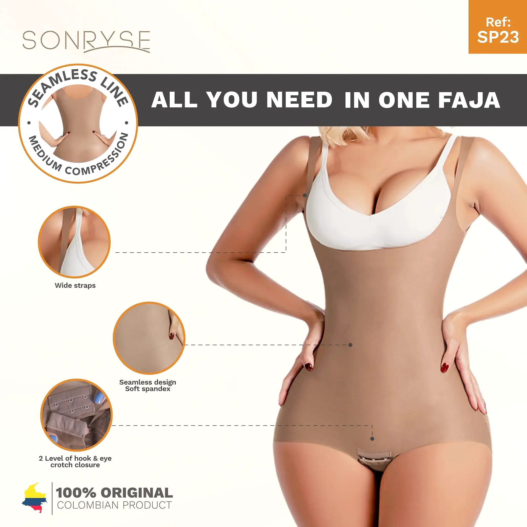 SONRYSE SP23NC | OPEN BUST DAILY USE BODYSUIT TUMMY CONTROL FOR WOMEN | ULTRA LIGHT MICROFIBER