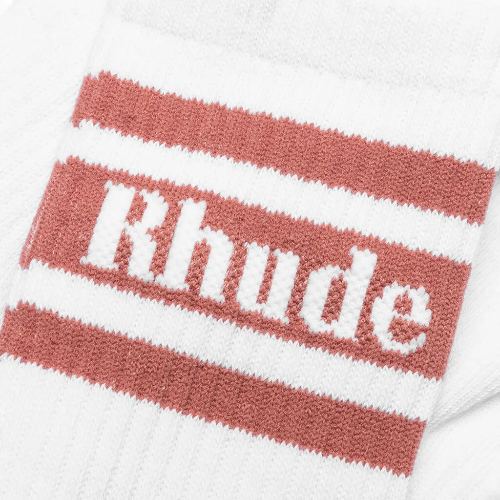 Striped Logo Sock - White/Pink