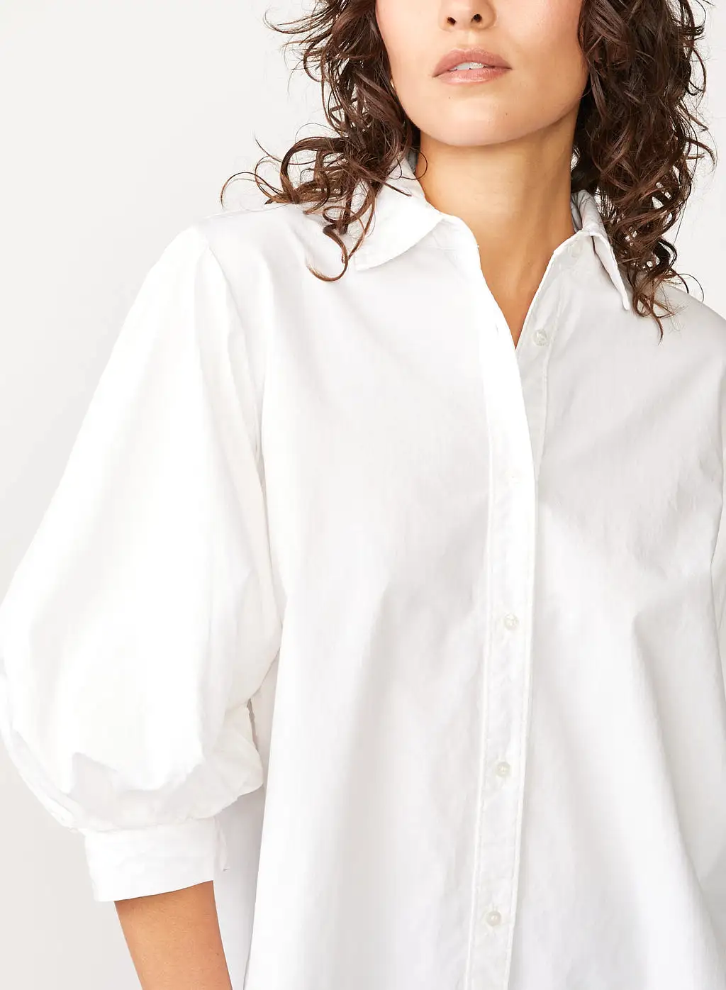 Structured Poplin Puff Sleeve Shirt in White