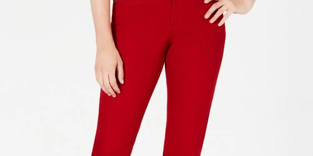 Style & Co Women's Tummy-Control Straight-Leg Fashion Jeans Red Size 4