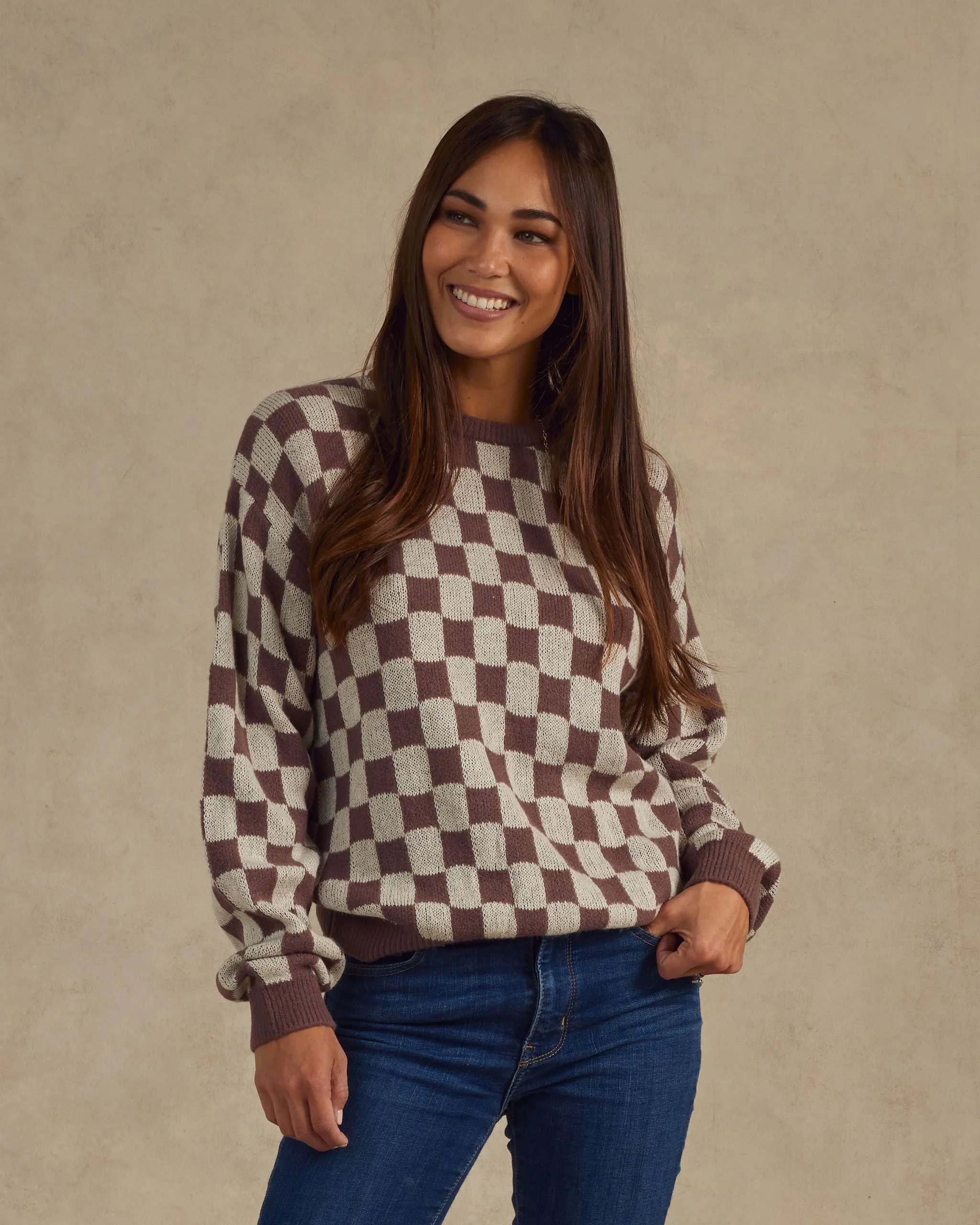 The Knit Pullover by Rylee + Cru - Plum Check