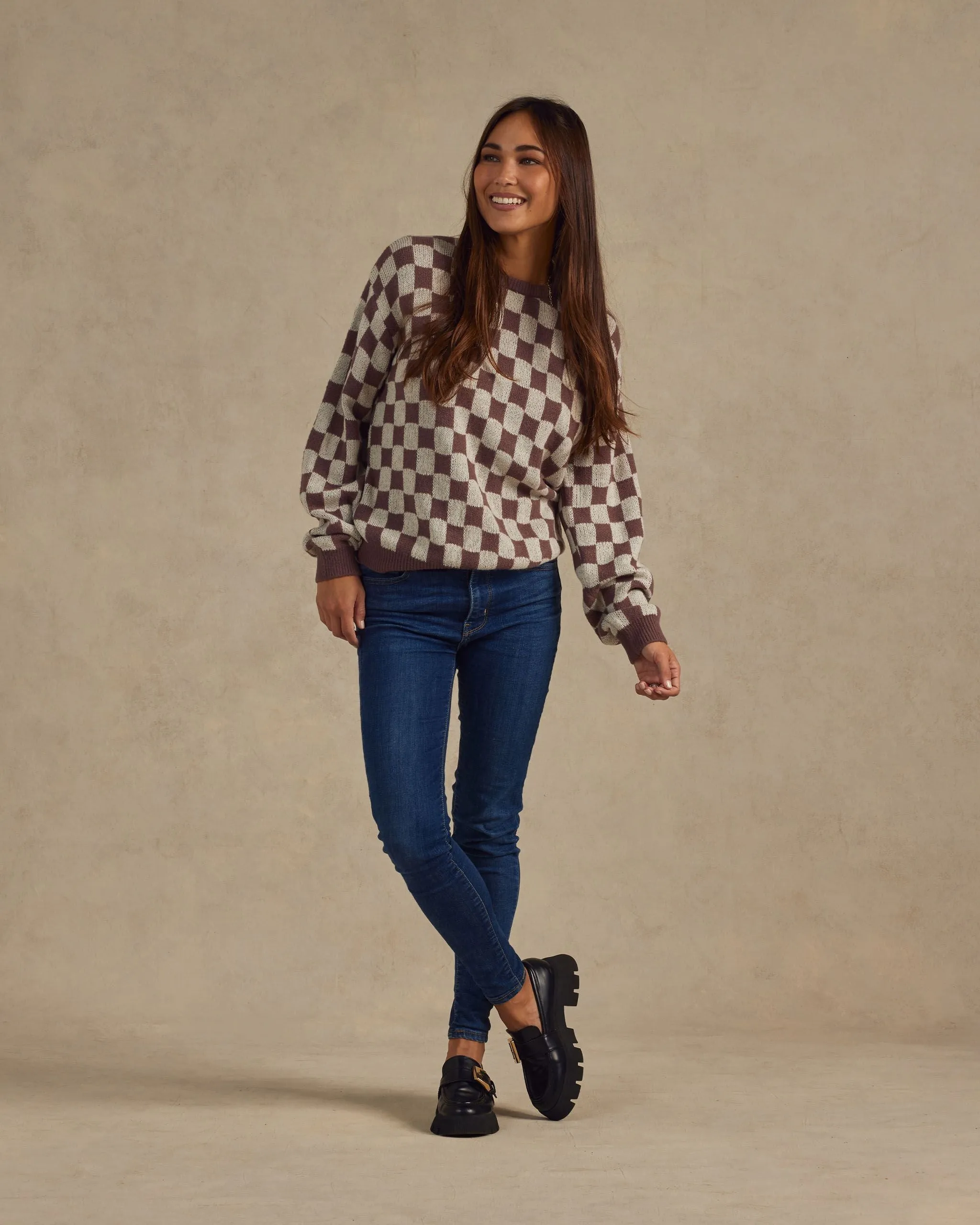 The Knit Pullover by Rylee + Cru - Plum Check