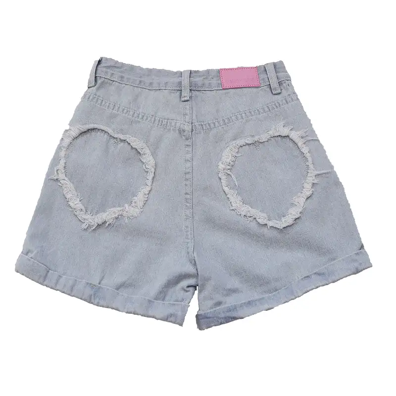 ULZZANG LOOSE LOVE JEANS SHORTS BY62027