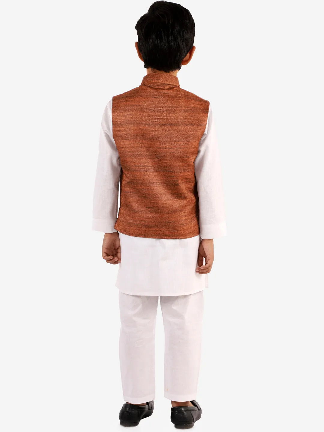 Vastramay Boys Coffee Brown And White Jacket, Kurta and Pyjama Set