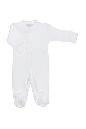 White Bubble Baby Footie - Pink Picot Trim