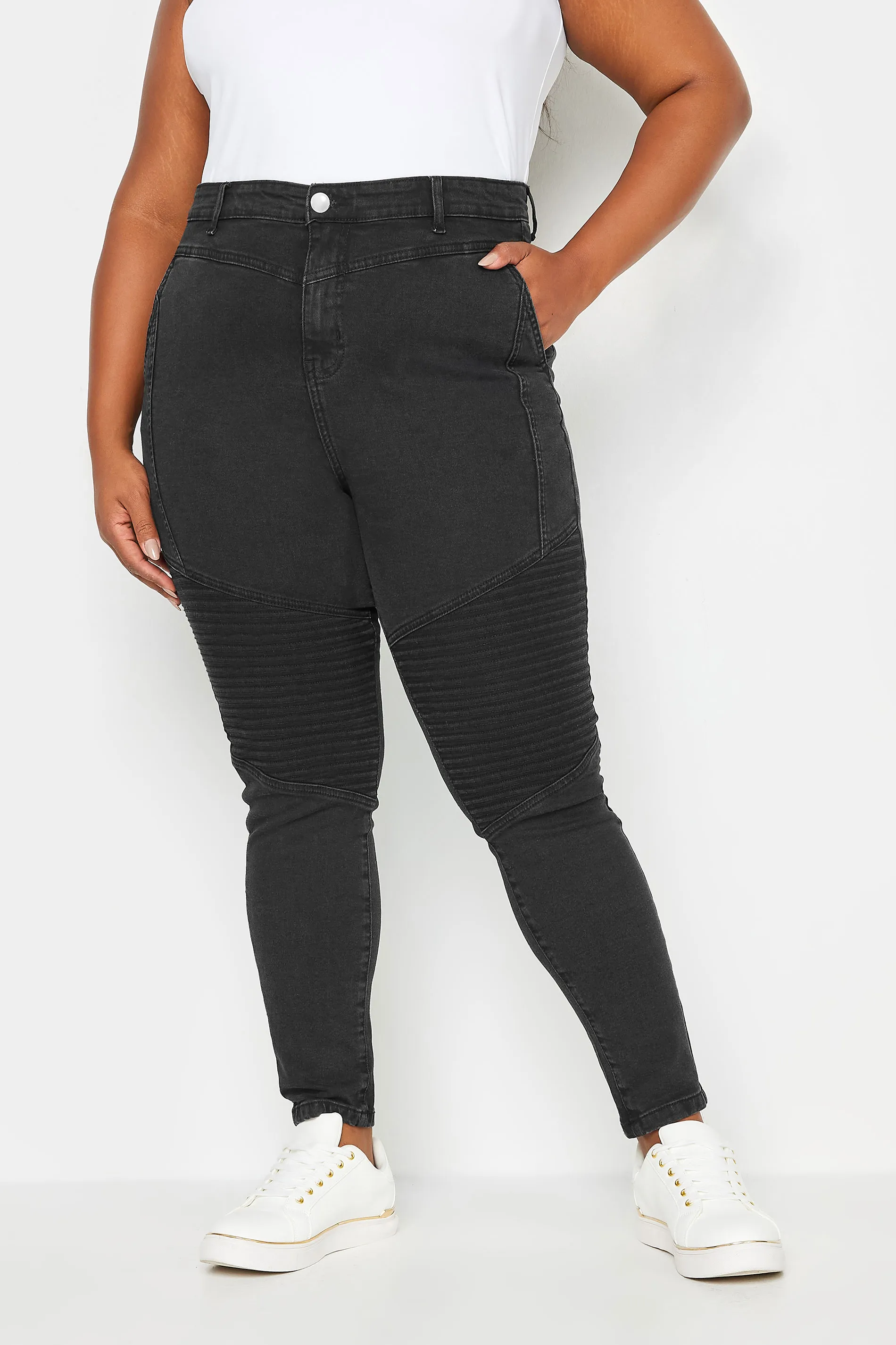 YOURS Curve Black Skinny AVA Biker Jeans